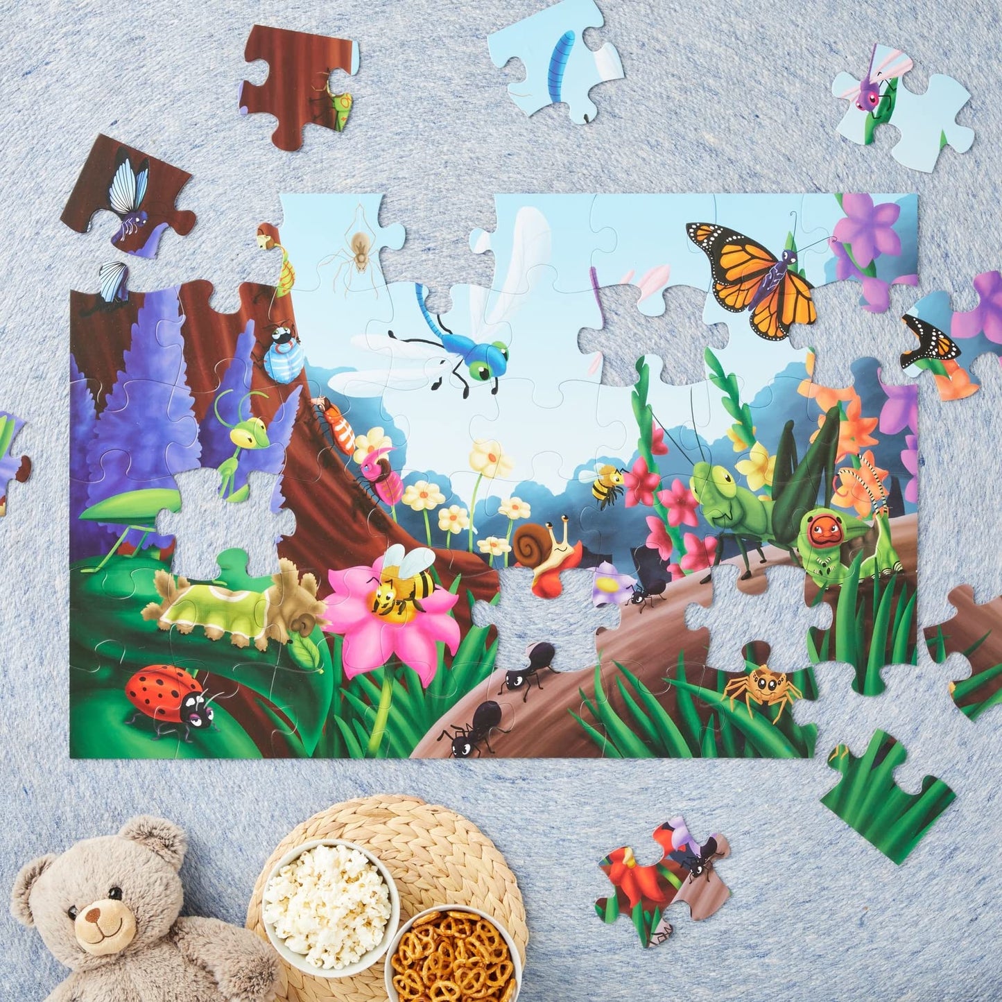BLUE PANDA Preschool Giant Floor Activity Set – 48-Piece, 2x3 ft, Multicolor Bugs & Insects Theme, Skill-Building Learning Toy for Toddlers