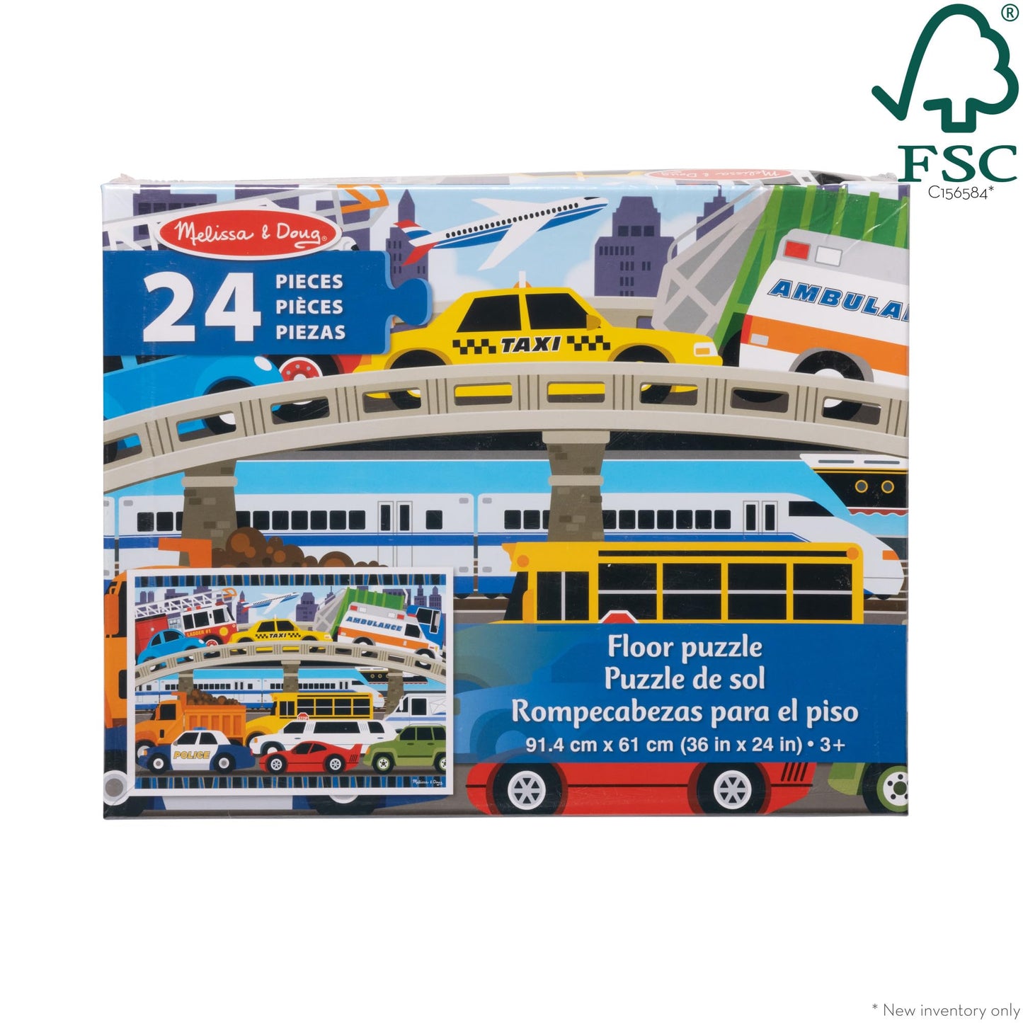 Melissa & Doug Traffic Jam Jumbo Floor Puzzle (24 Pieces, 2 x 3 Feet), Vehicle-Themed Jigsaw Puzzle for Preschoolers and Kids Ages 3+ - FSC Certified