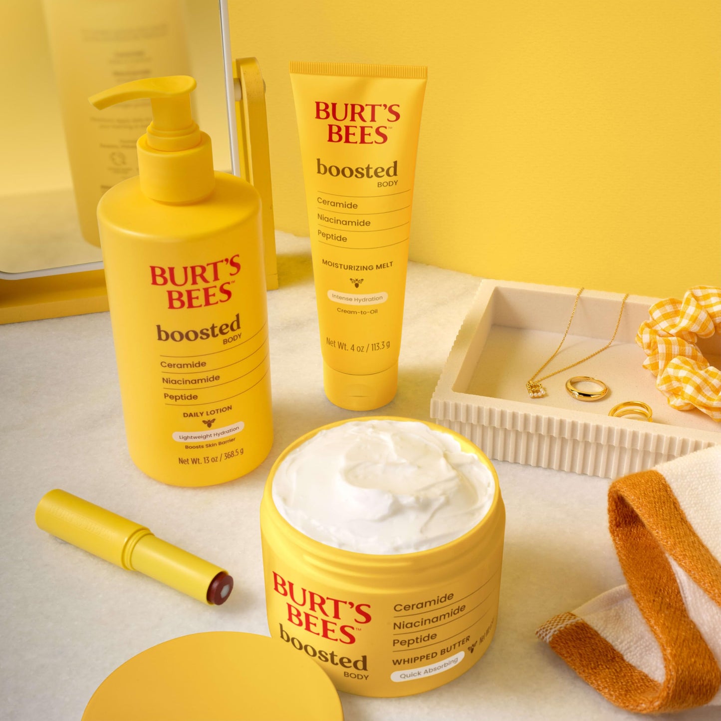 Burt's Bees Boosted Body Whipped Butter with Ceramide, Niacinamide & Peptides, Quick-Absorbing, Skin Barrier Support, Tropical 6.5oz