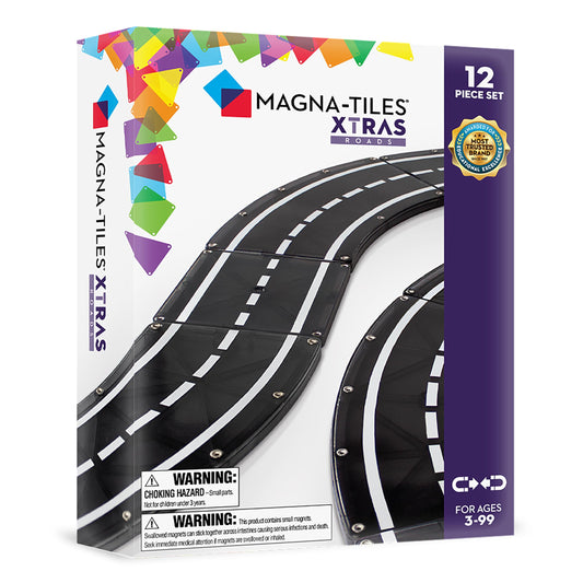 MAGNA-TILES XTRAS: Roads 12 Piece Magnetic Construction Set, The ORIGINAL Magnetic Building Brand