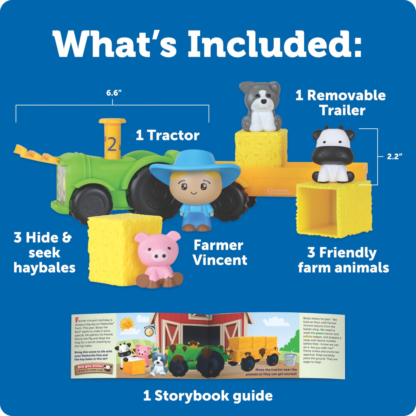 Learning Resources Peeksville Haul & Seek Tractor Toy with Farm Animals – Toddler Sensory Play, Preschool Learning & Farm Games
