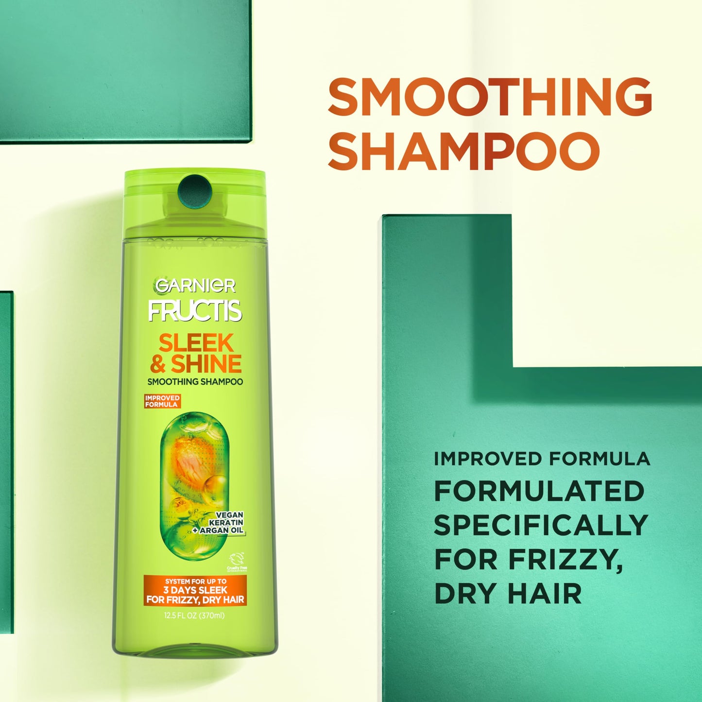 Garnier Fructis Sleek & Shine Shampoo & Conditioner Set | Plant Keratin + Argan Oil for Frizzy, Dry Hair | 2 Items, 1 Kit, 22 & 21 Fl Oz