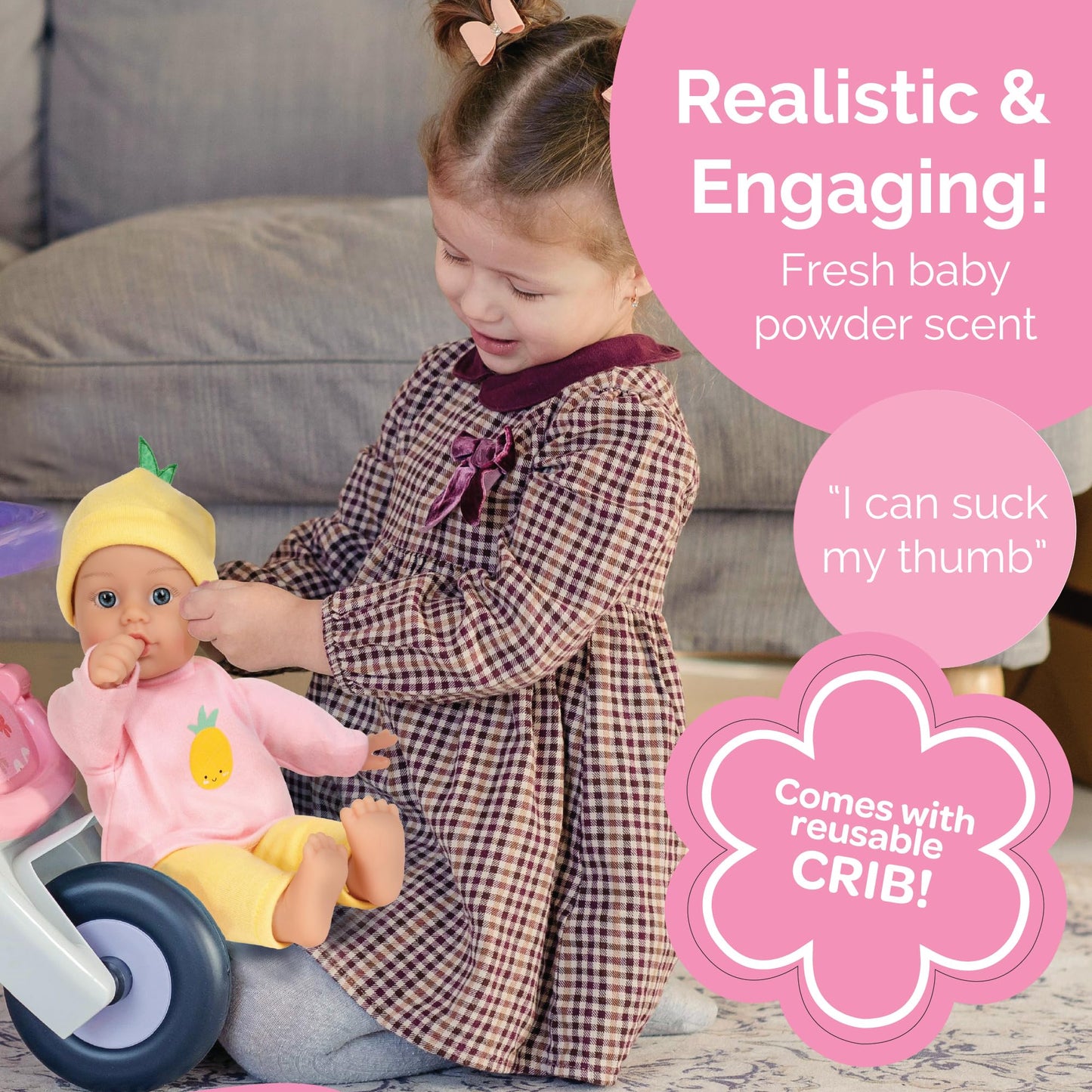 Adora Sweet Baby 11" Soft Cuddly Doll – Realistic Features, Gentle Scent, Machine Washable, Lightweight & Easy to Hold (Pineapple)