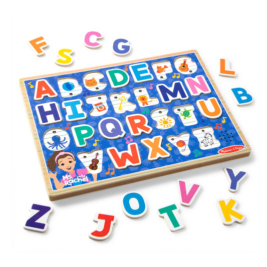 Melissa & Doug Ms. Rachel Wooden Phonics Alphabet Sound Puzzle – 24-Piece Toddler Toy with Light-Activated Sounds, Ages 2+, FSC Certified