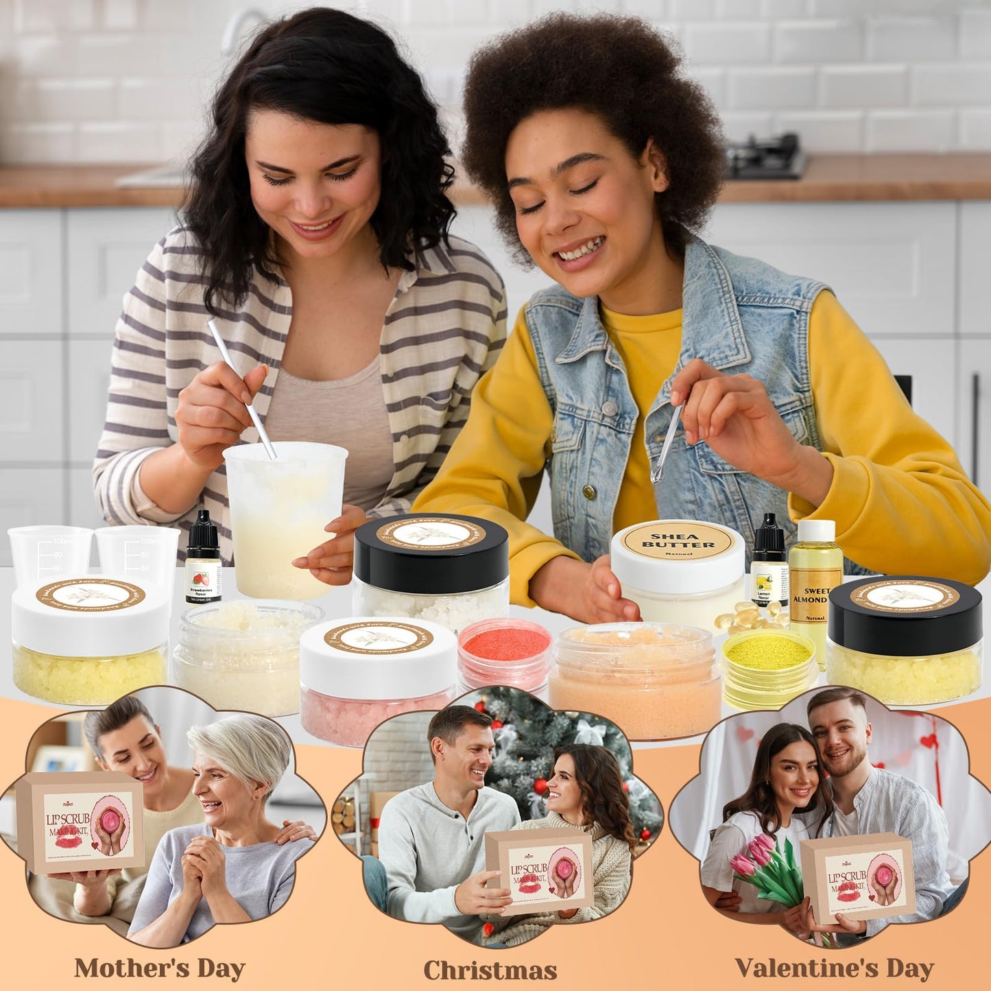 JUYRLE DIY Sugar Lip Scrub Kit, 35pcs – Make Your Own Moisturizing & Exfoliating Lip Scrubs with Shea Butter, Almond & Essential Oils