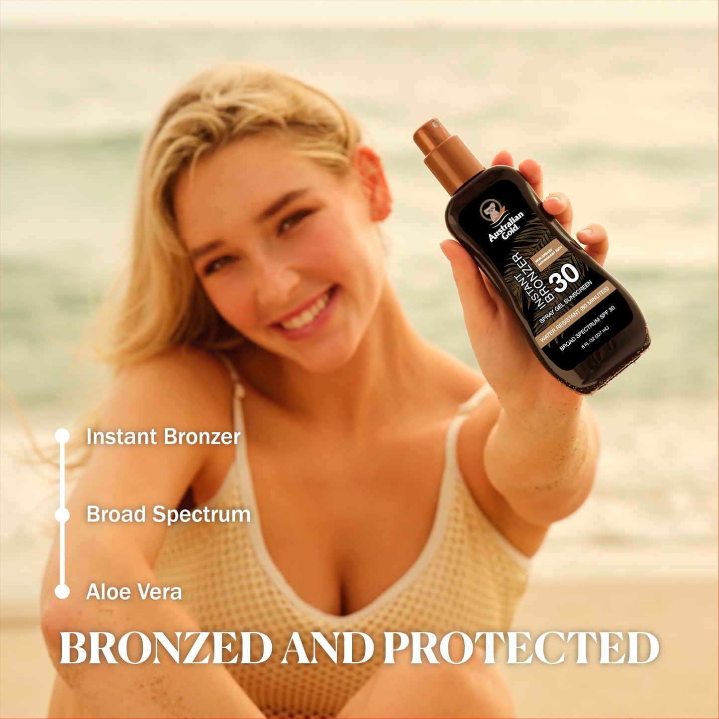 Australian Gold SPF 30 Spray Gel Sunscreen with Instant Bronzer, 8oz - Hydrating, Water Resistant, Non-Greasy, Oxybenzone & Cruelty Free