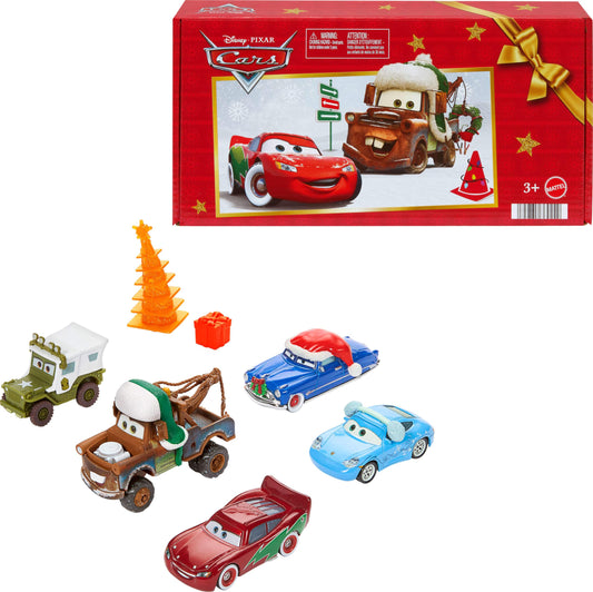 Mattel Disney Pixar Cars 5-Piece Winter Toy Set with Holiday Lightning McQueen & 2 Accessories – Amazon Exclusive