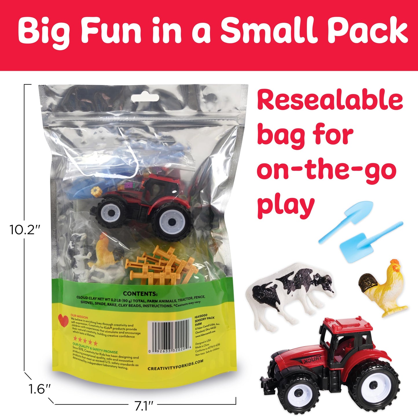 Creativity for Kids Sensory Pack: Farm, Sensory Toys for Toddlers, Pretend Play Farm Animals for Kids, Toddler Travel Toys and Activities (Ages 3+)