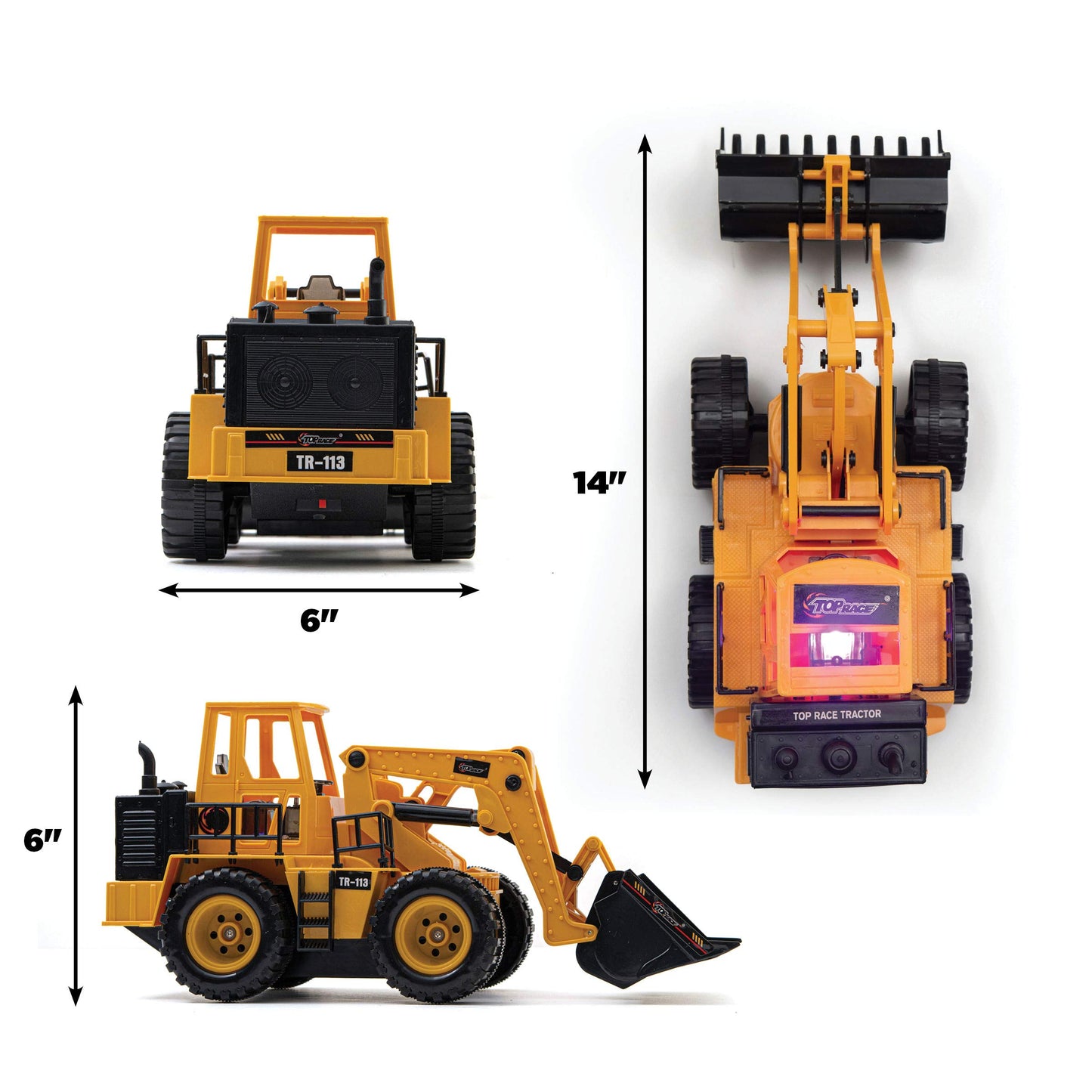 Top Race TR-113 RC Tractor Toy, 5-Channel Electric Front Loader with Lights & Sounds, 14"x6"x8" Remote Control Construction Vehicle