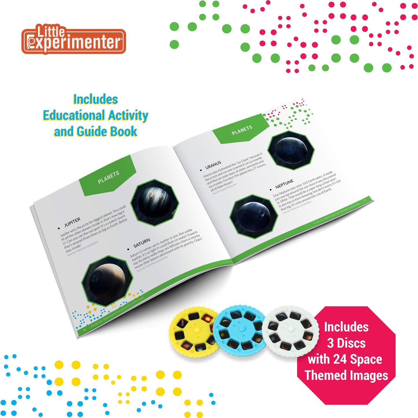 Little Experimenter Kids Telescope with Projector, 24 Space Images & Educational Book | STEM Science Toy & Learning Gift Ages 3–12