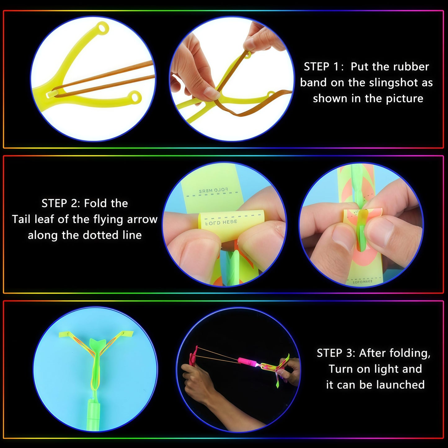 25-Pack LED Flying Toys Set with Whistle, Rocket Slingshot & Glow Arrow Helicopters – Glow-in-the-Dark Outdoor Toys for Kids 4-12