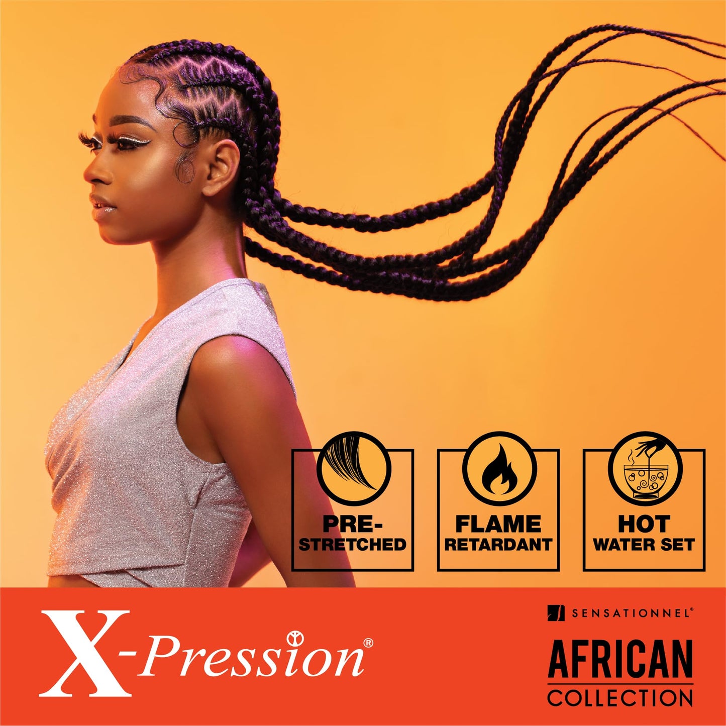 Sensationnel X-Pression 3X Pre-Stretched Braiding Hair 58" – Kanekalon Flame Retardant Synthetic Braid for Box Braids & Twists, 1B Off Black (1 Pack)