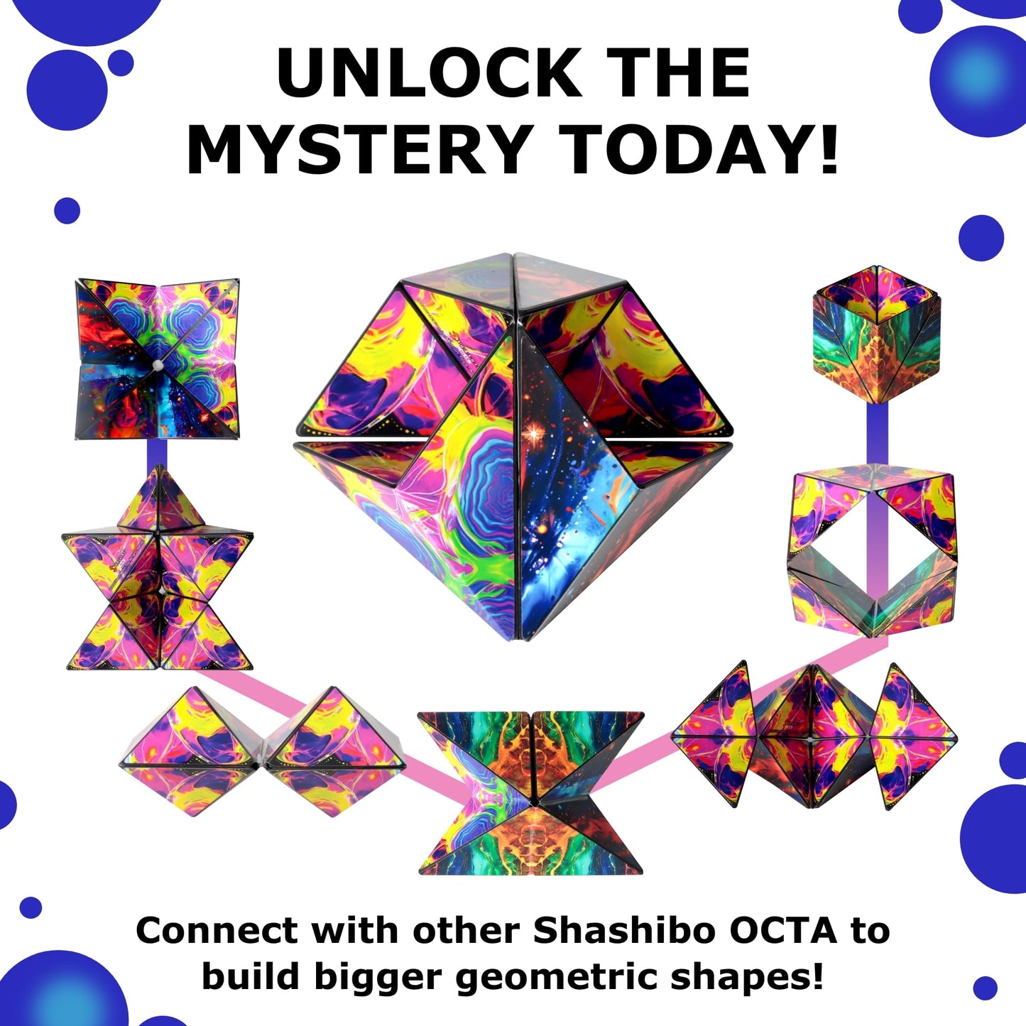 Shashibo OCTA Shape Shifting Fidget Toy – Magnetic STEM Brain Teaser for Kids 8-12, Teens & Adults, Endless Shapes, Compatible with All Cubes