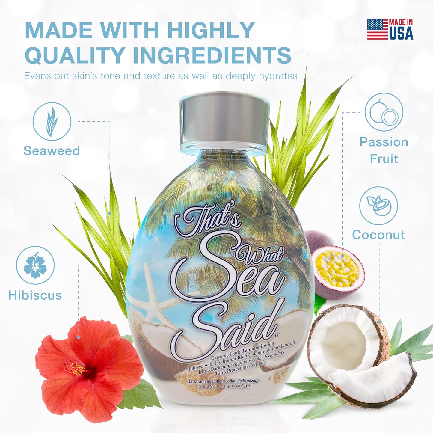 That’s What Sea Said Tanning Lotion Accelerator – Indoor & Outdoor Use, Safe for Face, Body & Tattoos, Coconut Oil, No Bronzer