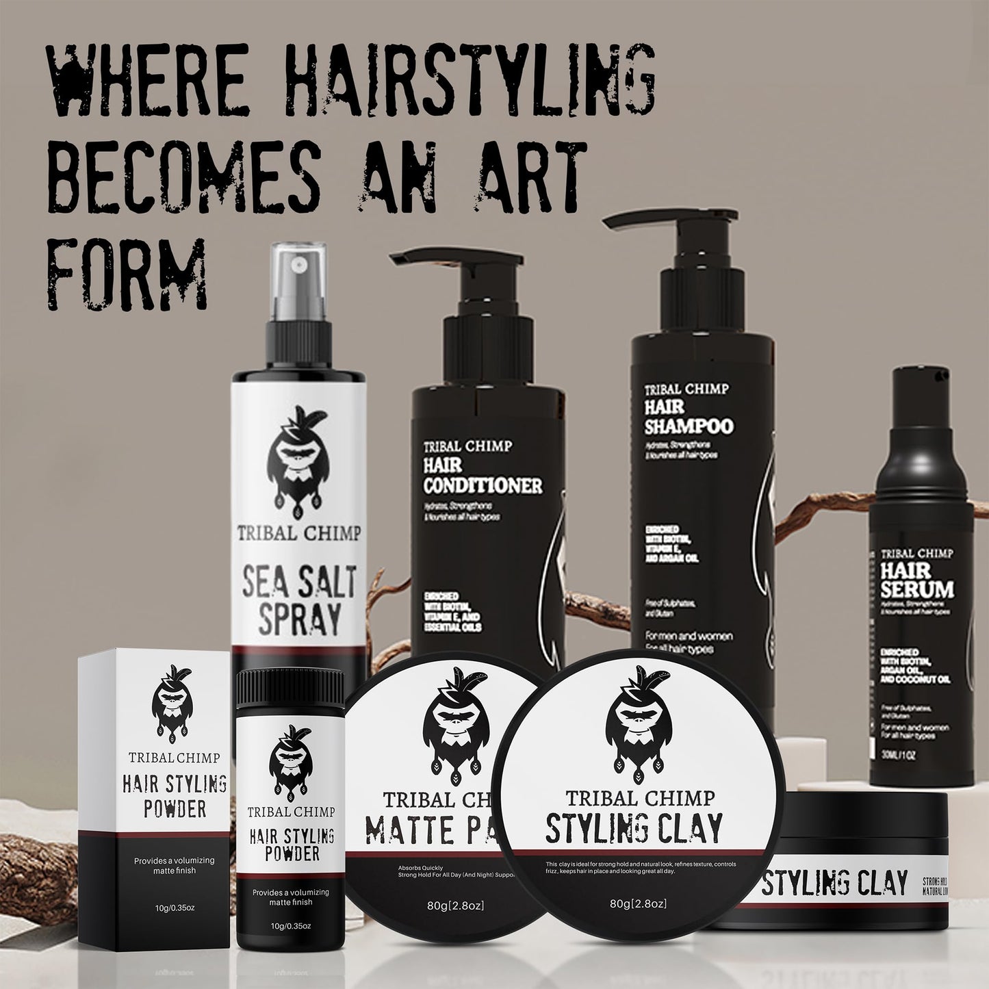 Tribal Chimp Hair Styling Clay 80g – Super Strong Hold Matte Finish for Men & Women, Non-Sticky Texture, Adds Volume & Thickness, Citrus Scent