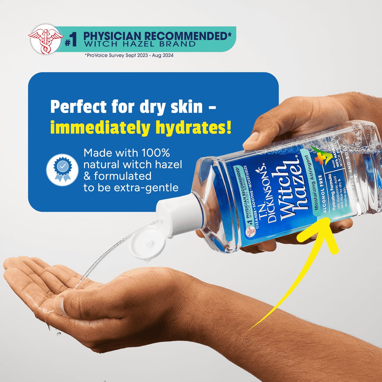 T.N. Dickinson's Alcohol-Free Witch Hazel Astringent – 100% Natural, Hydrates & Soothes Face & Body, 16 Fl Oz