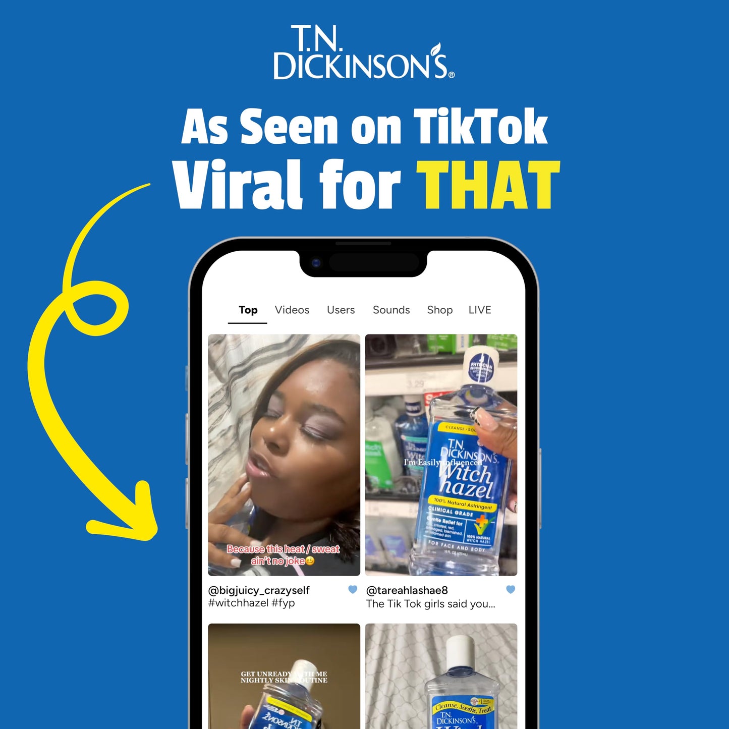 T.N. Dickinson's Witch Hazel 100% Natural Astringent, Fragrance-Free, Cleanses & Soothes Face & Body, Clinical Grade, 8 fl oz