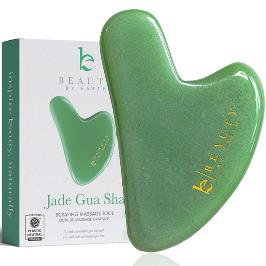 Beauty by Earth Jade Gua Sha – Face Sculpting & Massage Tool, Smooths Wrinkles, Jaw Massager, Ideal Gift for Women & Teens