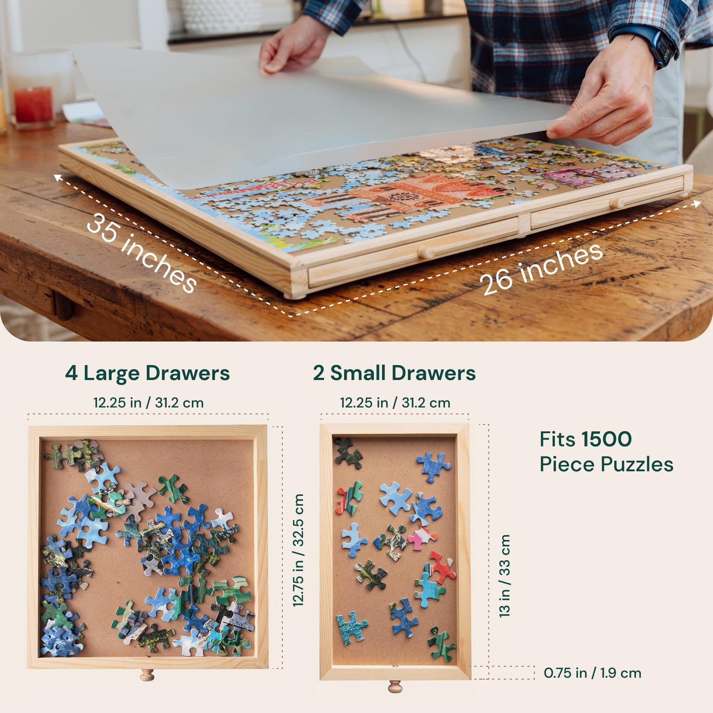 PlayVibe 1500-Piece Puzzle Board with Drawers & Cover – Portable Jigsaw Solve Station with Tray, Accessories & Raised Edges to Prevent Slipping
