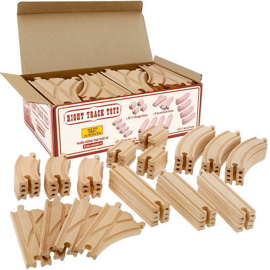Wooden Train Track Set 52 PCS, 18 Ft Expansion Pack with 5 Unique Pieces, Compatible with Thomas & All Major Brands, Screen-Free Toddler Gift