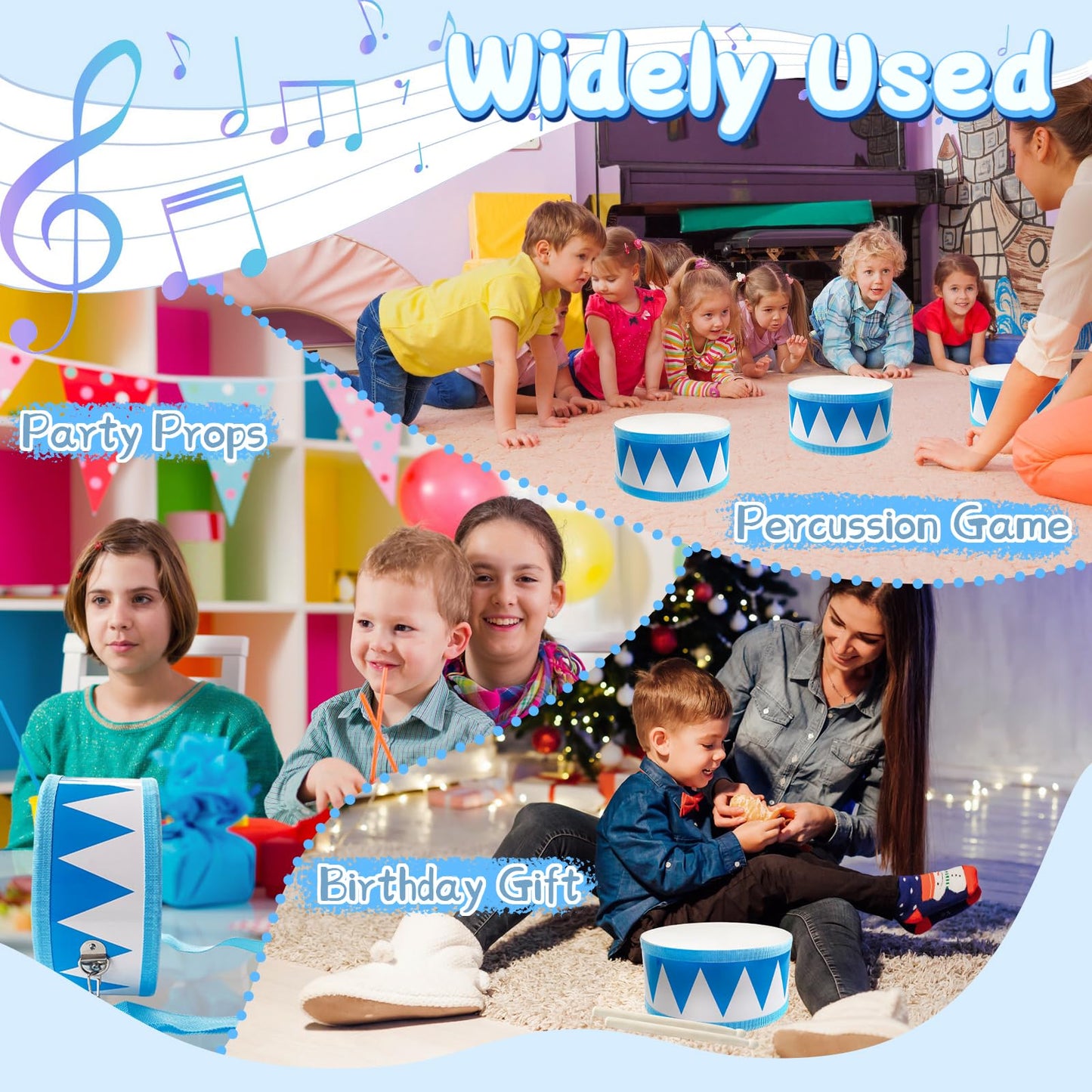 Kids 8" Wooden Drum Set with Adjustable Strap & 2 Drumsticks – Educational Musical Toy for Toddlers, Boys & Girls, Sensory Fun