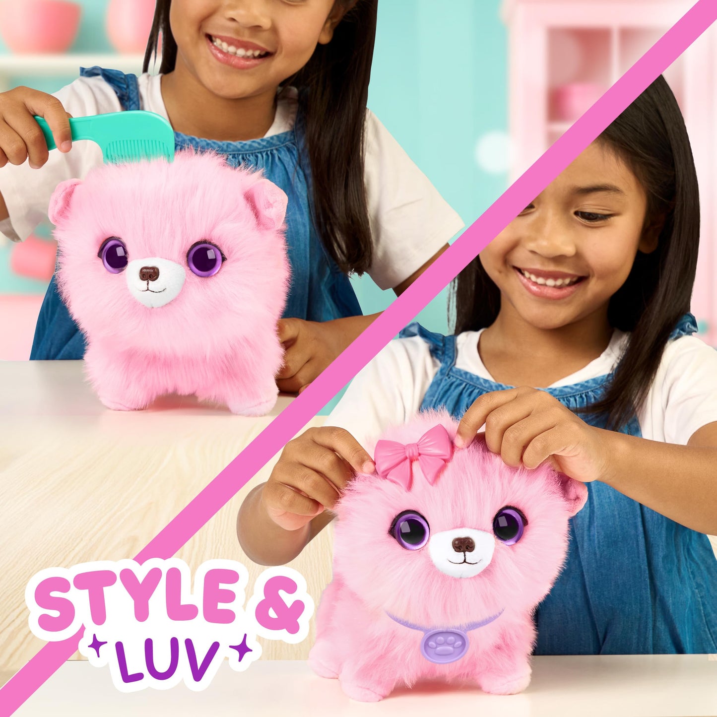 SCRUFFALUVS Pet Scruffs Pink Plush Toy – Wash & Reveal Puppy, Bunny, or Kitty with Deluxe Pet Carrier (Styles Vary)