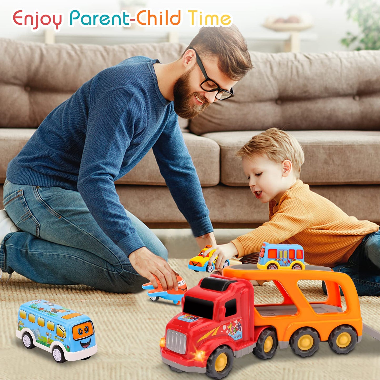 Nicmore Carrier Truck Toddler Toys Car, 5-in-1 Transport Playset for Kids Ages 18M-4 Years, Birthday & Christmas Gift for Boys and Girls