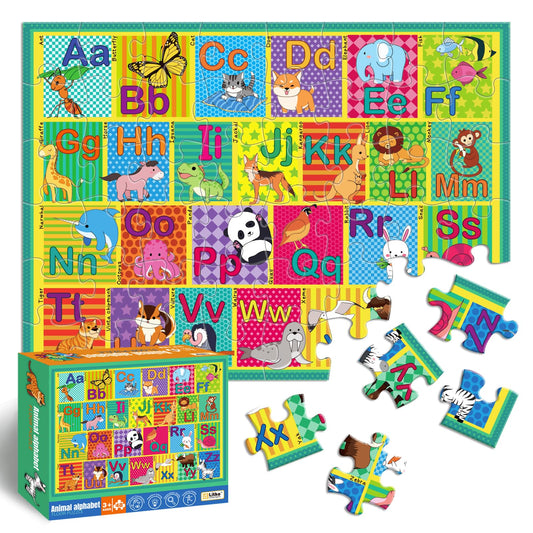 48-Piece Animal Alphabet Floor Puzzle – A-Z Learning Game with Vivid Animal Designs, Educational Toy for Toddlers & Preschool Kids Ages 3+