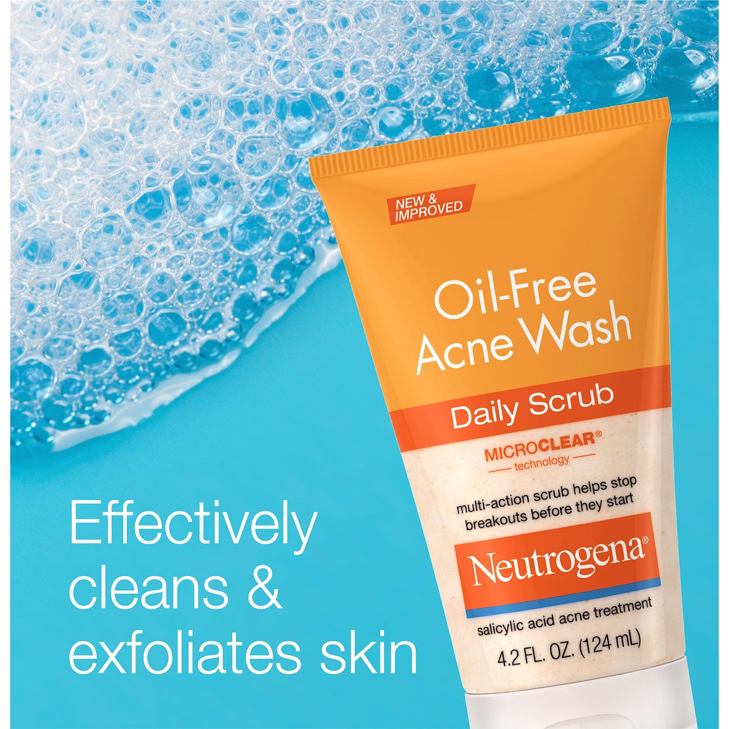 Neutrogena Oil-Free Acne Face Wash, 2% Salicylic Acid Daily Scrub & Treatment for Oily, Acne-Prone Skin, 4.2 fl. oz