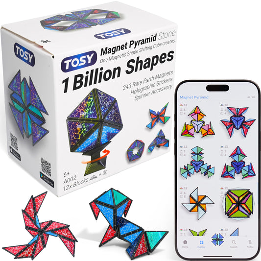 TOSY Magnet Pyramid Stone - 1 Cube into 1 Billion Shapes, 14 pcs Puzzle Set with 243 Magnets, Holographic STEM/STEAM Creative Toy