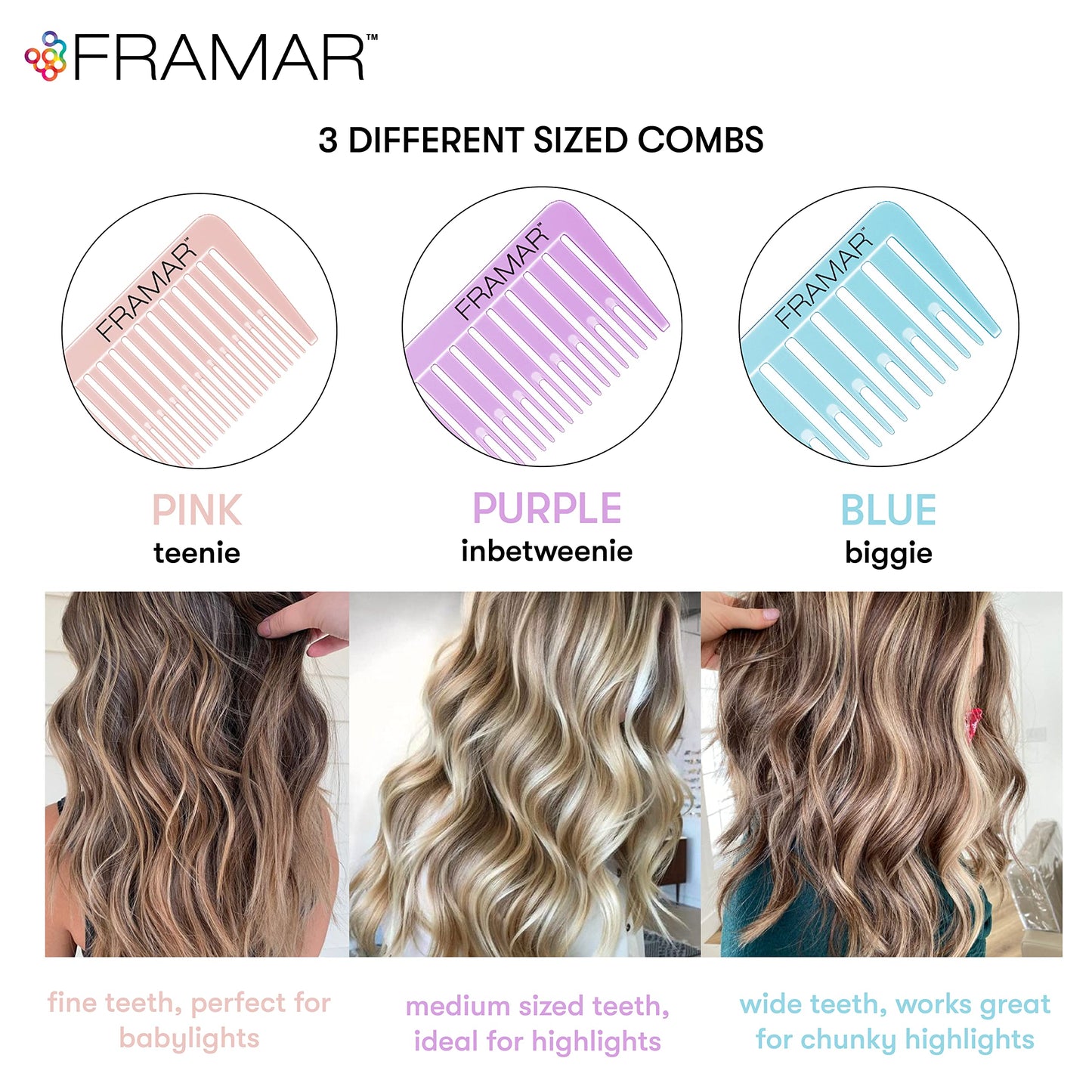 FRAMAR Dreamweaver Highlight Comb Set – 3 Pack Pastel Professional Foiling & Parting Combs for Hair Coloring, Dyeing & Precise Highlights