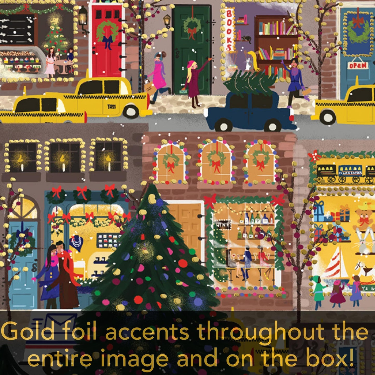 Galison Winter Lights 500-Piece Foil Puzzle – Festive City Holiday Jigsaw by Joy Laforme, Sturdy Pieces, Fun Family Gift