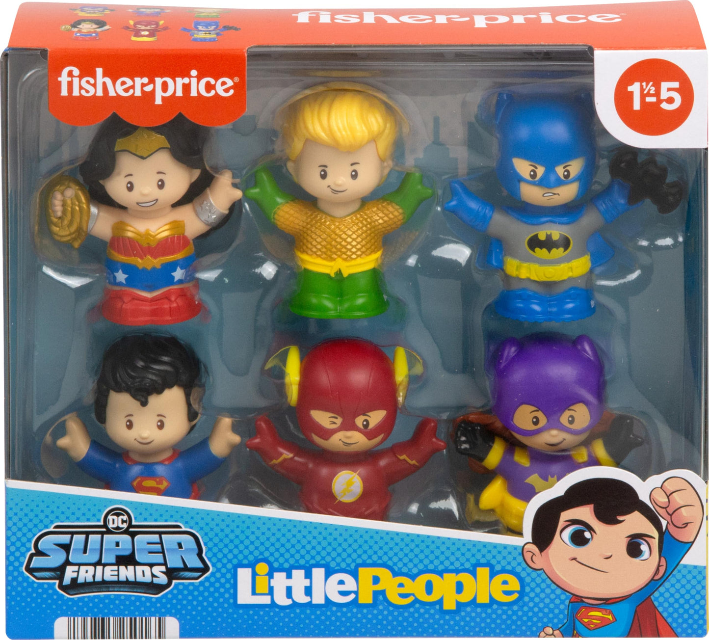 Fisher-Price Little People DC Super Friends Toddler Figure Pack, 6 Crime-Fighting Characters for Pretend Play, 18+ Months