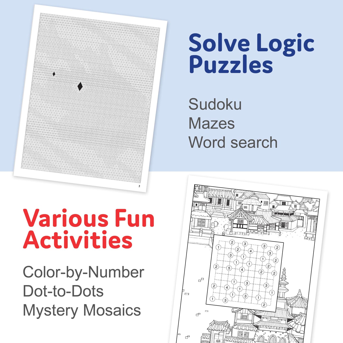 Activity Books for Adults 4-Book Set – 100+ Pages of Stress-Relieving Puzzles, Sudoku, Color by Number, Mosaics & Inspirational Quotes