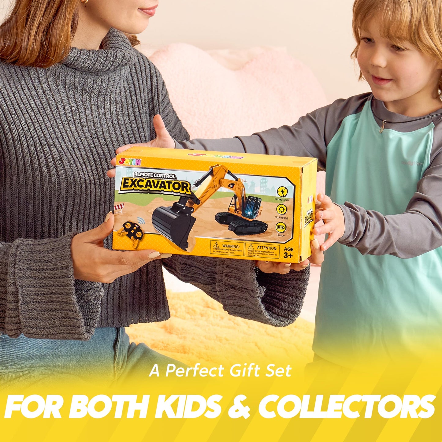 JOYIN 2.4GHz Remote Control Excavator Toy with Lights – RC Construction Vehicle for Boys Ages 3-12, Birthday & Christmas Gift