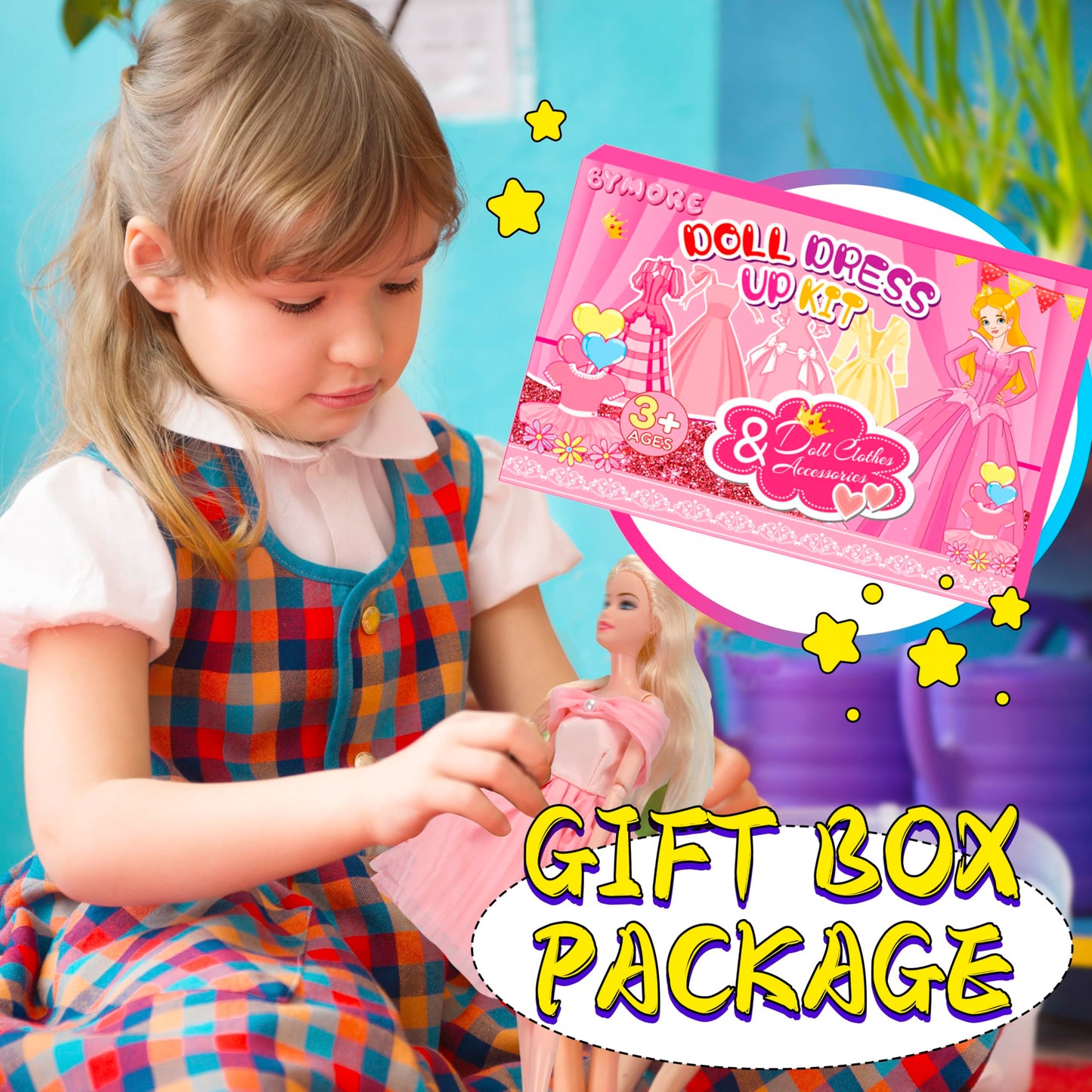 130-Piece Doll Clothes & Accessories Set for 11"-12" Dolls – 4 Princess Gowns, 8 Dresses, Tops, Pants, Shoes, Swimsuits & Hangers