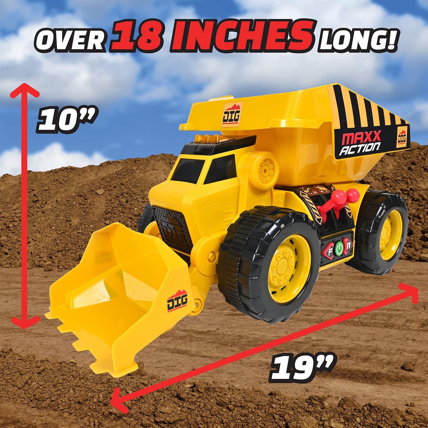 Maxx Action 19” 2-in-1 Motorized Dig Rig Excavator & Dump Truck Toy with Joystick Control, Lights & Sounds | Construction Vehicle Toy for Kids 3+