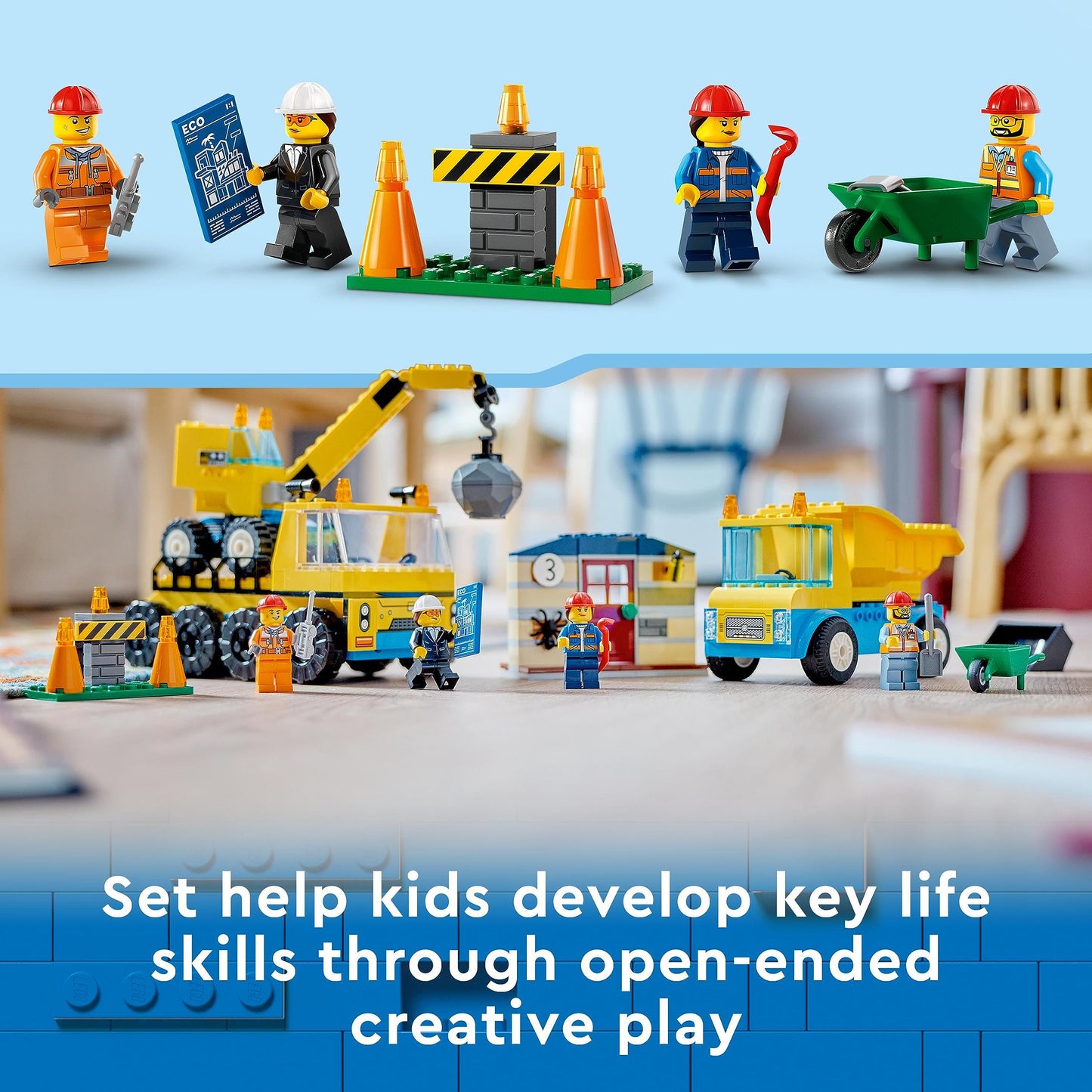 LEGO City Construction Trucks & Wrecking Ball Crane Set 60391 - 3 Vehicles, Abandoned House & 3 Minifigures, Pretend Play Toy for Kids 4+