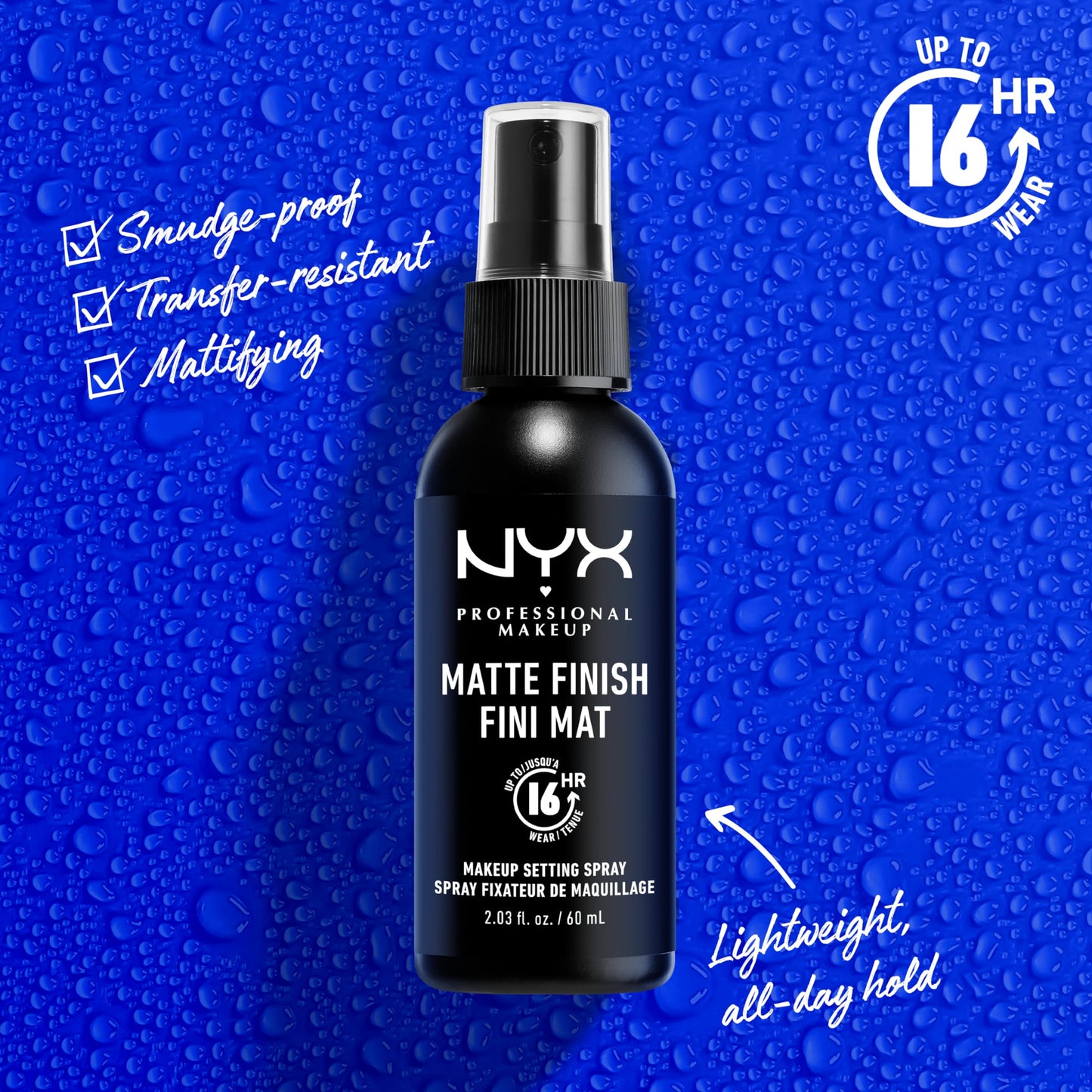 NYX PROFESSIONAL MAKEUP Makeup Setting Spray - Matte Finish, Long-Lasting Face Mist for up to 16HR Wear, Vegan Formula