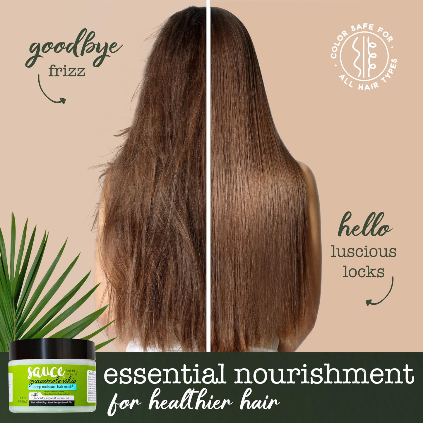 SAUCE BEAUTY Guacamole Whip Deep Conditioning Hair Mask w/ Avocado, Honey & Argan Oil – Restores Dry, Damaged & Frizzy Hair, 12 Fl Oz