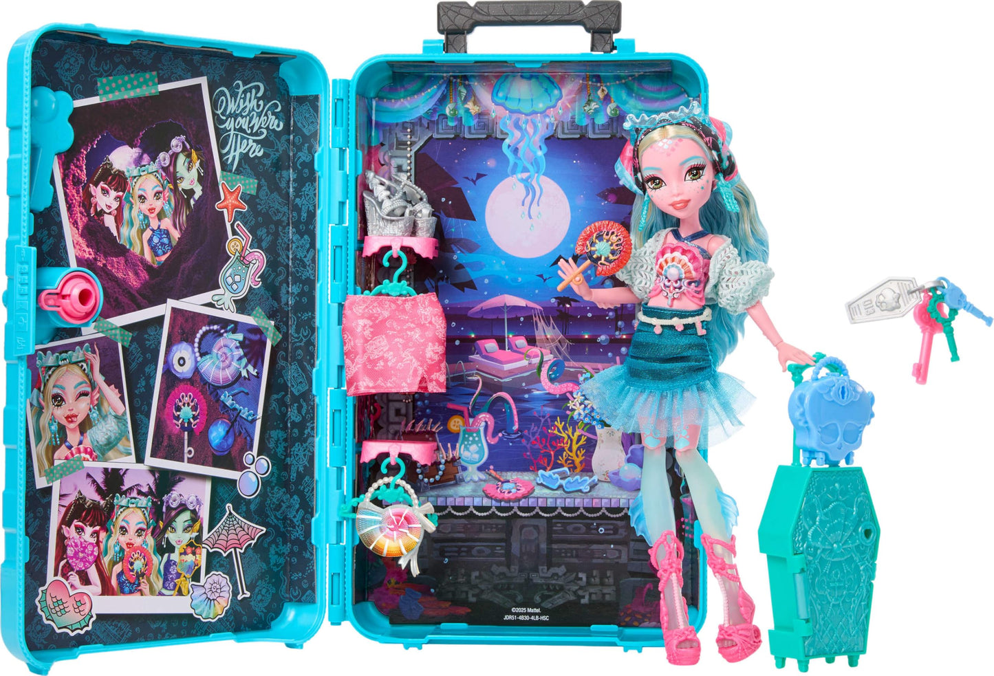 Monster High Skulltimate Secrets Lagoona Blue Doll and Accessories Set, Destination: Gore-geous Oasis with Suitcase and 19+ Surprises Like Clothes