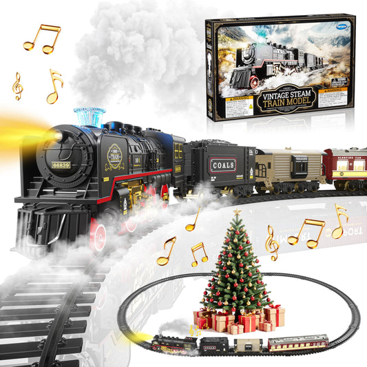 Funwee Electric Train Set with Smoke, Lights & Sounds – Classic Locomotive Train Toy with Track for Kids, Christmas Tree Decoration, Ages 3–7+