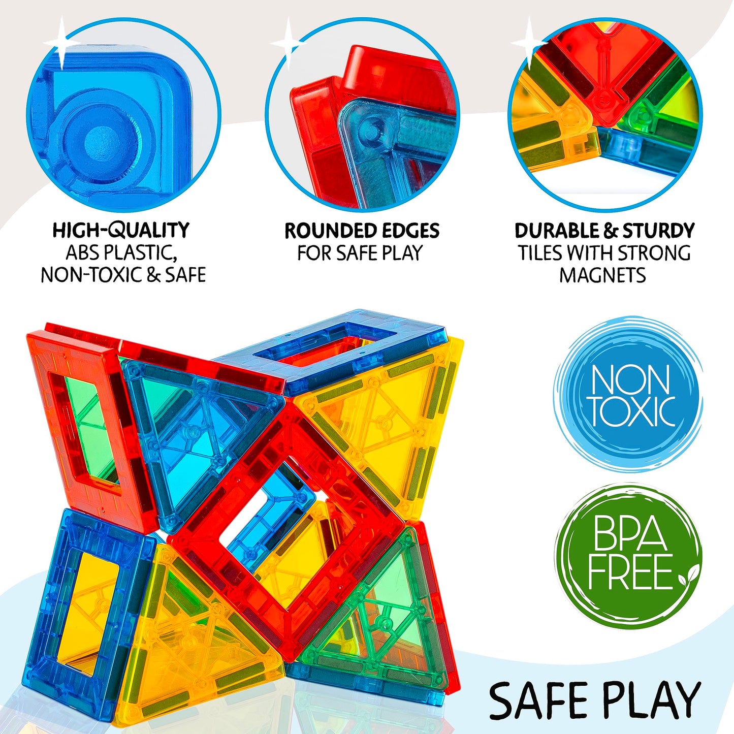 SUNNY AUNTIE 125+ Magnetic Tiles with Bonus Zippered Case, STEM Building Set for Kids Ages 3-8, Fun Gift for Boys & Girls