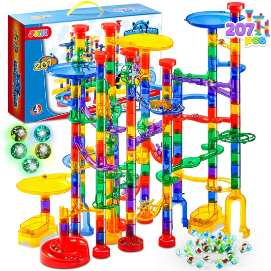 JOYIN 207-Piece Glowing Marble Run Building Set with 5 Glow-in-the-Dark Marbles | STEM Construction Toy for Kids | Educational Gift for Christmas