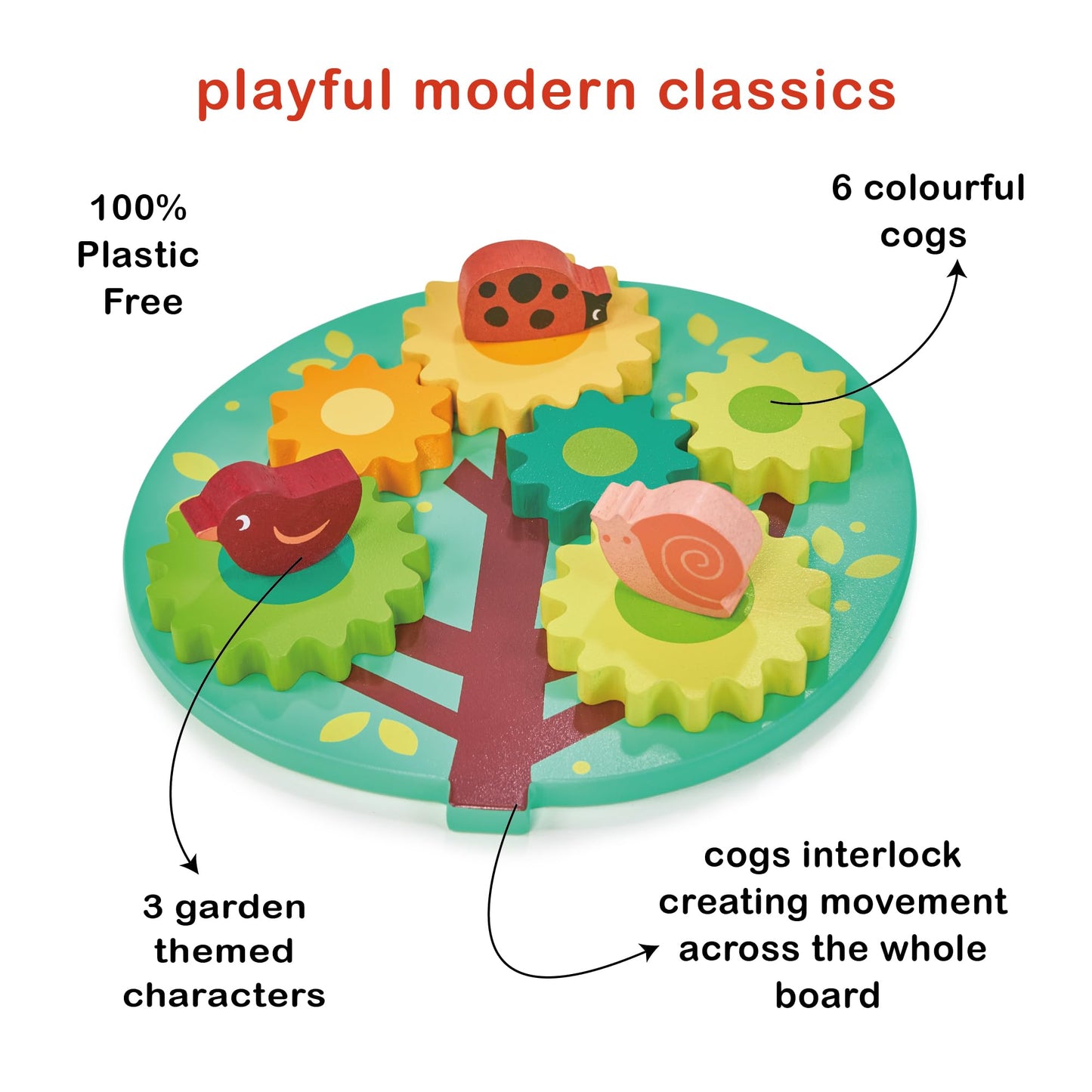 Mentari Toys Tree Gears & Cogs Wooden Puzzle for Toddlers, Colorful Spinning Animal Cogs, Fine Motor Skills & Coordination, 18m+