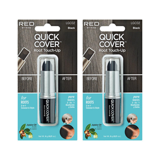 RED by Kiss Quick Cover Root Touch Up Stick, Water-Resistant Gray Hair Concealer for Roots & Beard, Long-Lasting Easy Application, 2 Pack Black