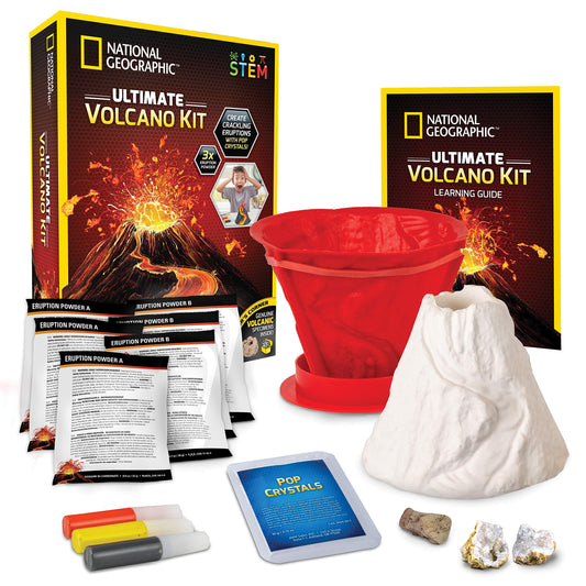 National Geographic Volcano Kit for Kids – STEM Science Toy with 3X Eruptions, Pop Crystals, Fun Educational Volcano Experiment
