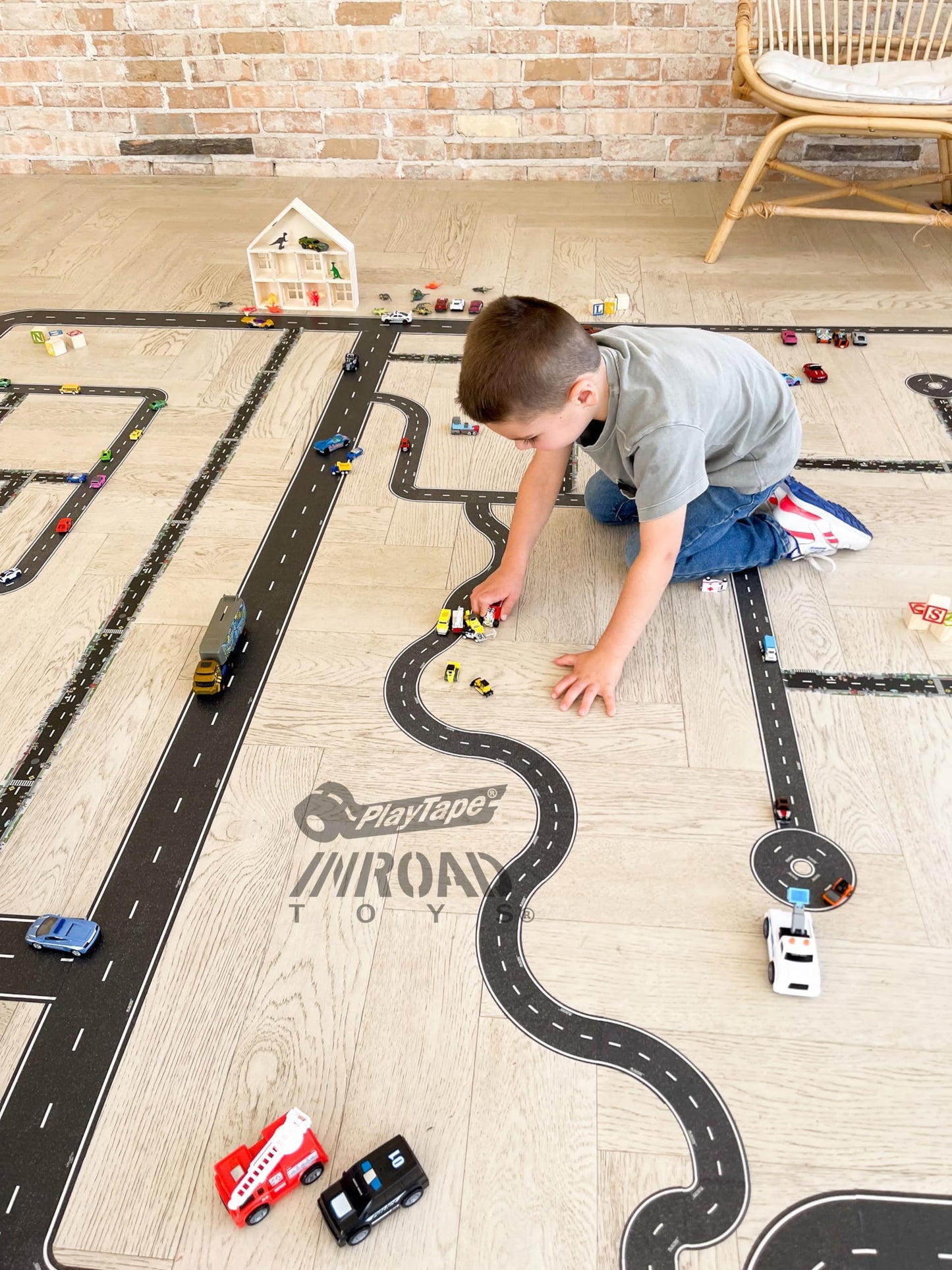 PlayTape Road Tape for Toy Cars - Sticks to Flat Surfaces, No Residue; 2 inch Wide x 30 ft Asphalt Road