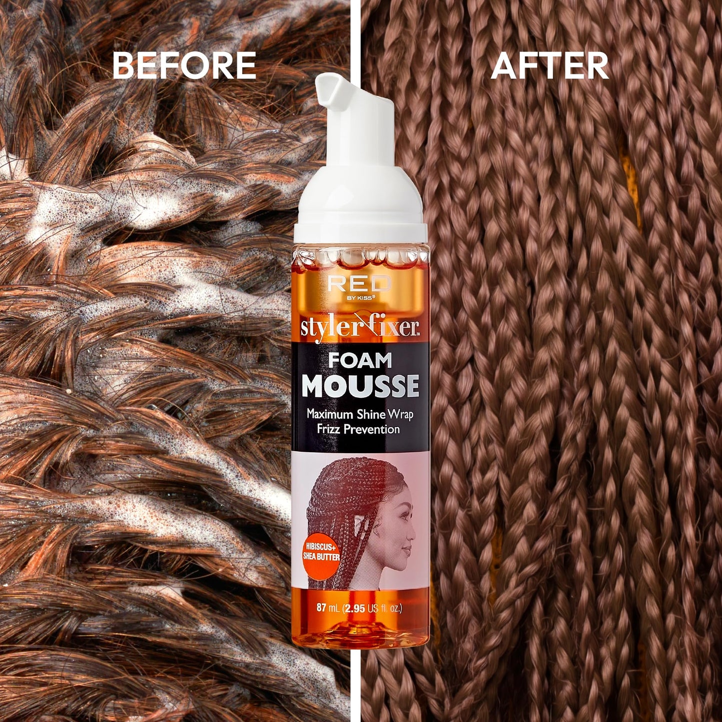 Red by Kiss Foaming Mini Travel Mousse – Hibiscus & Shea Butter, Anti-Frizz Curl Defining Wrap Foam, Adds Shine & Nourishes Dry Hair