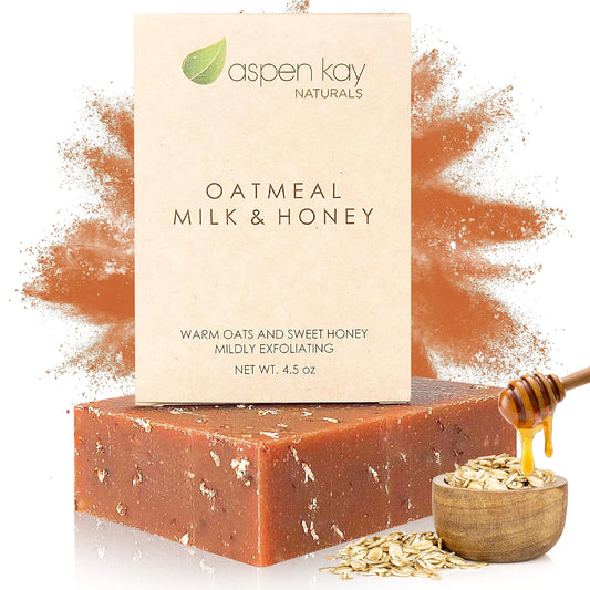 Aspen Kay Naturals Goat Milk, Honey & Oatmeal Soap Bar – Exfoliating, Handmade with Shea Butter & Organic Ingredients, 4.5 oz
